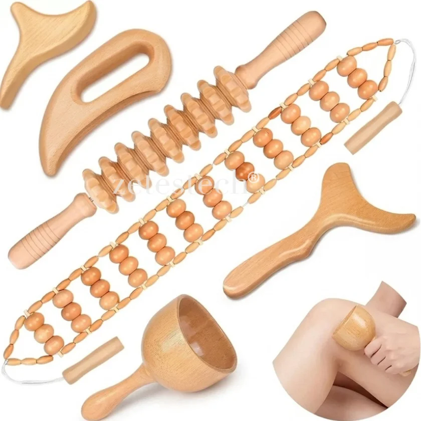 6pcs Wood Therapy Massage Tool Set Anti Cellulite Body Sculpting Maderoterapia Slimming Kit for SPA and Home SPA Use