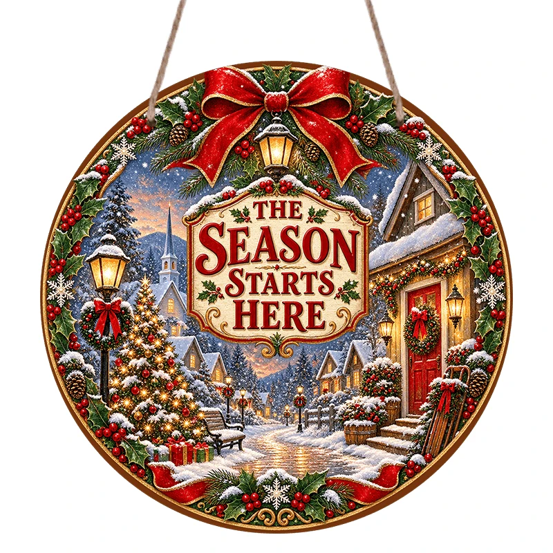 2D Flat Printing 1pc Wooden Christmas Round Ornament, 