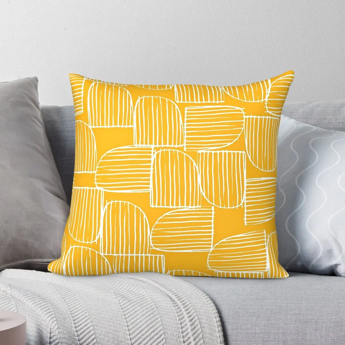 Mid-Century Modern Mustard Hues Square Pillowcase Polyester Linen Velvet Creative Zip Decorative Sofa Cushion Cover 45x45