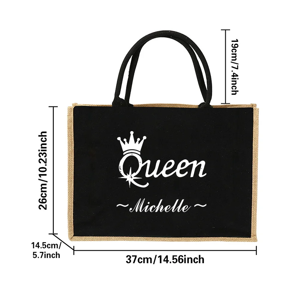 Customized Name Linen Shopping Bag Jute Handbag Portable Outdoor Storage Bag Customized Product