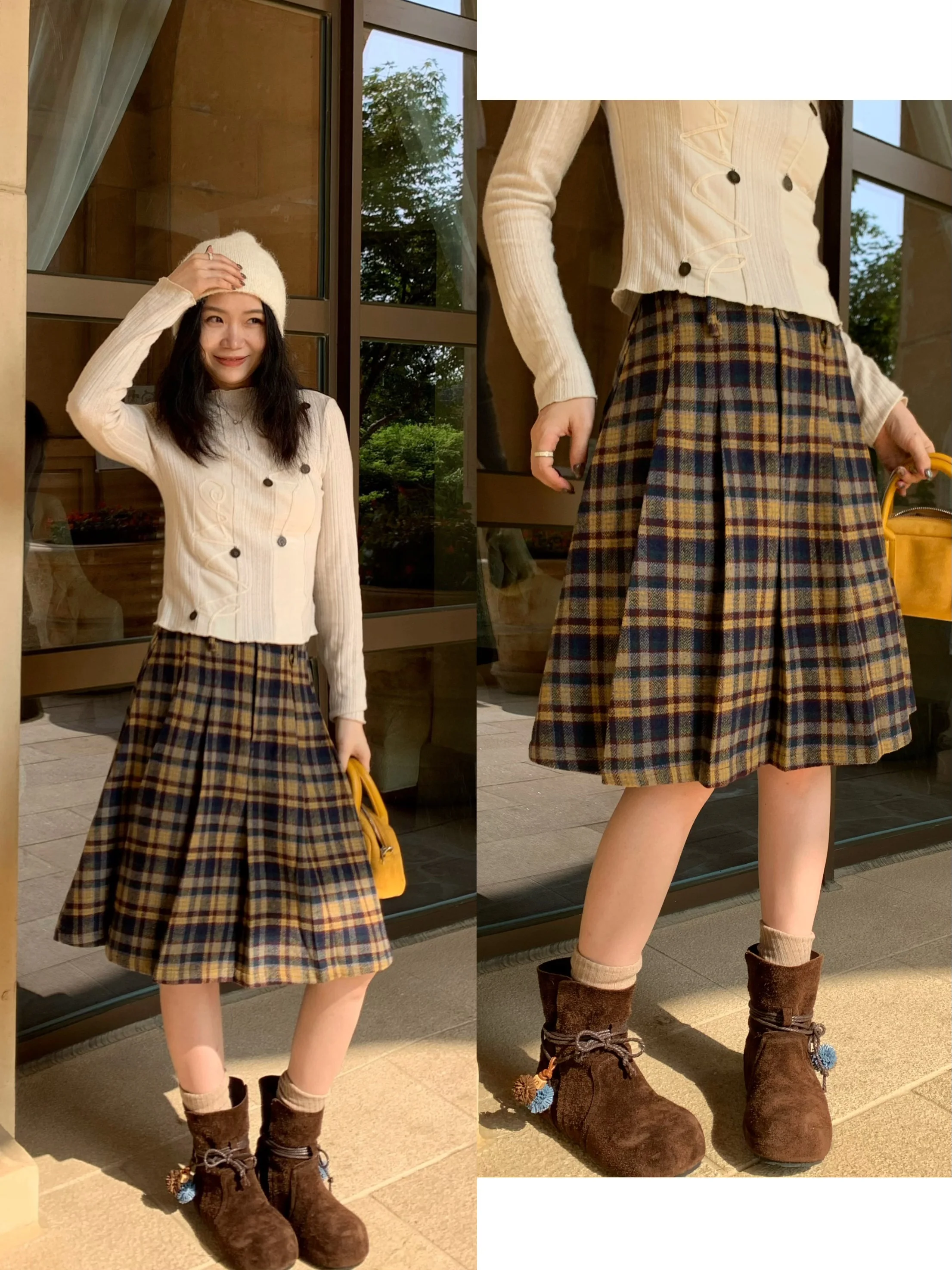 

Юбка-трапеция из шерсти с высокой талией, плиссированная, вязаная, для женщин, для повседневной носки, осень-зима, модная, в стиле Манчестер Дайари