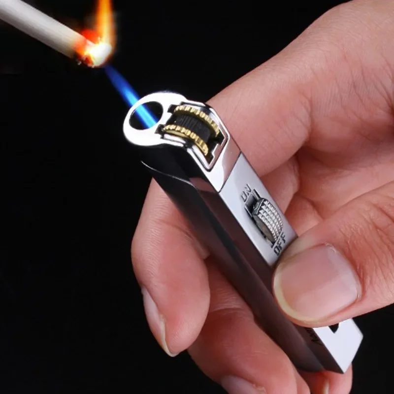 Mini Windproof Jet Blue Flame Turbo Butane Gas Torch Lighter Visible Gas Window Safety Lock Fire Switch Portable Cigar Lighters