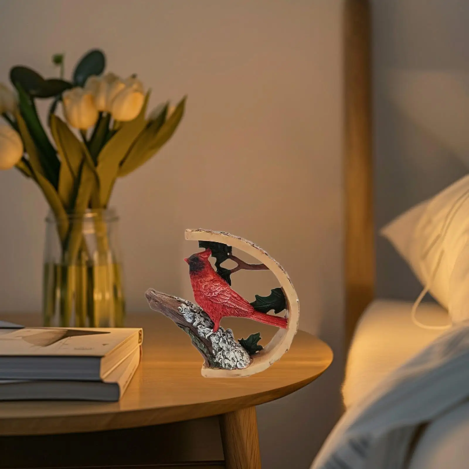 Resin Cardinal Figurine Animal Sculpture Red Bird Creative Ornament Home Decorative Figure for Living Room Shelf