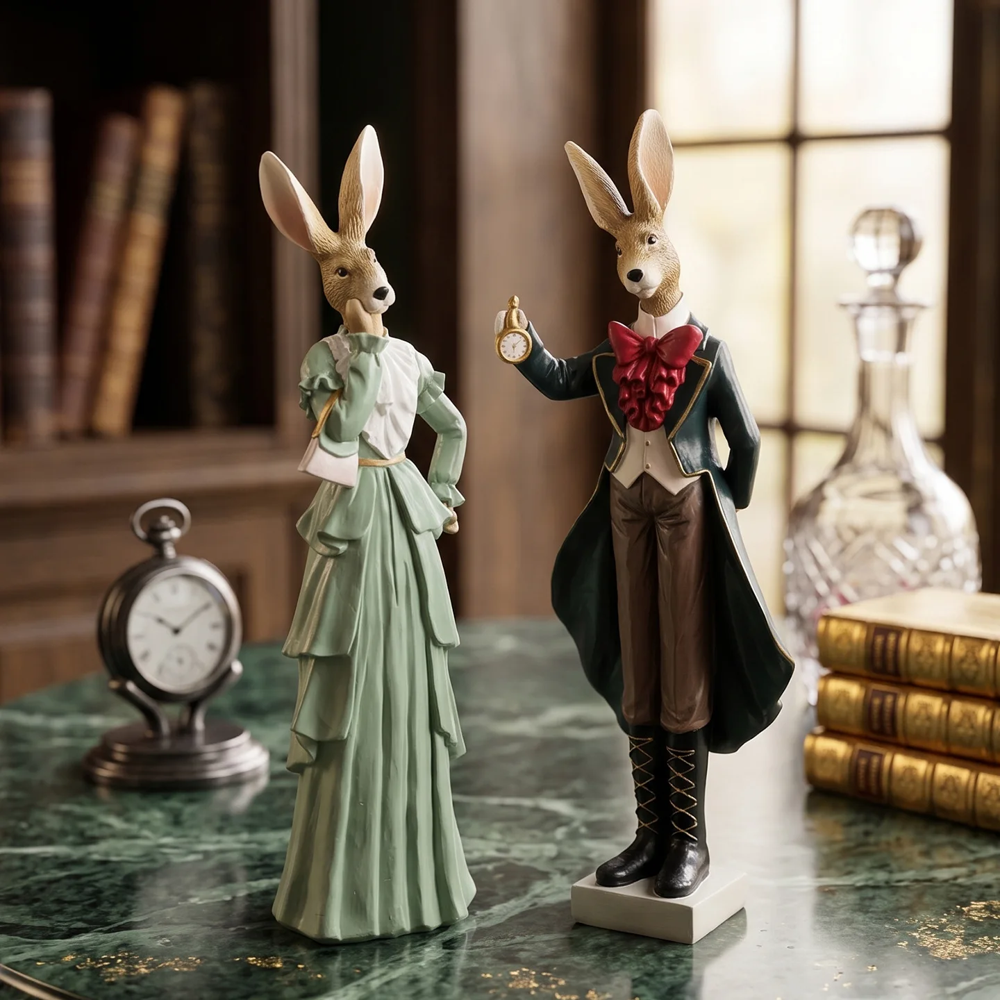 Nordic Rabbit Couple Resin Figurine Vintage Victorian Style Statue Home Living Room Decor Ornament Wedding Valentine's Day Gift