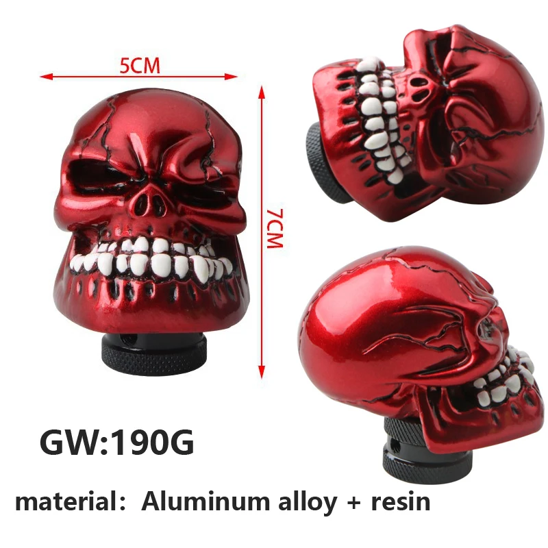 Universal skull gear shift knob Aluminum alloy acrylic head lever auto parts big tooth ghost skull shifter knob car assessories