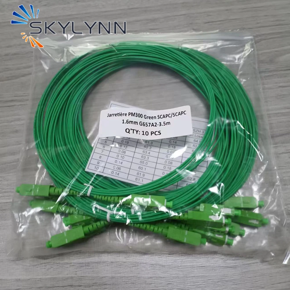 Imagem -02 - Cabo de Remendo Personalizado da Fibra Ótica Único Modo sc Apc-sc Apc G657a2 Núcleo Simplex 1.6 mm Diâmetro Revestimento Verde Lszh 3.5m 100 Pcs