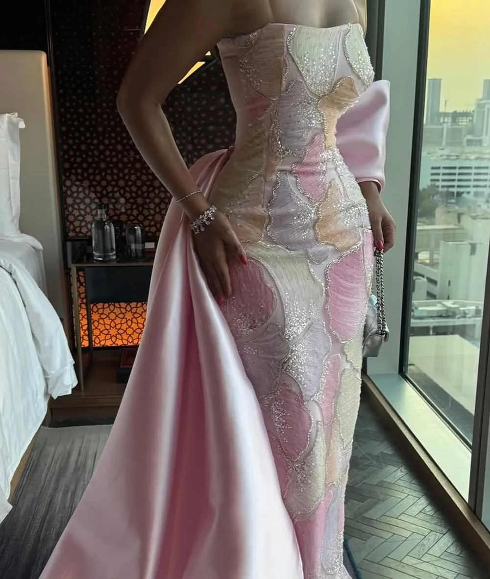 Eshaut & mariée élégante robe de soirée sirène rose avec jupe fleur longue formelle bal robe de soirée de mariage pour les femmes personnalisé 2025