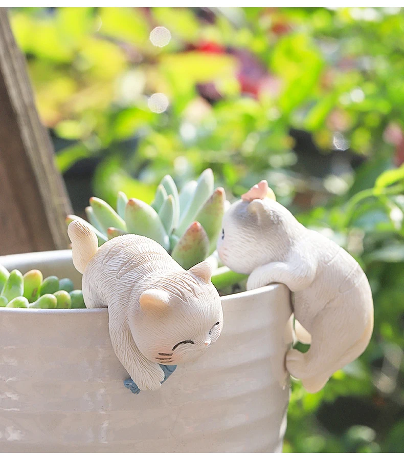 4pcs Climbing Kitten Figurines Cute Hanging Cat Decoration Ornaments for Flower pots, Fish Tank, Micro-landscape Tabletop Decor