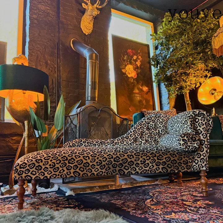 single recliner wild retro style living room furniture French small apartment American leopard print fabric sofa princess chair