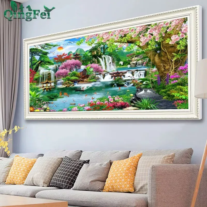mountains and waters 9CT 11ct Printed Needlework,DIY Printed Cross Stitch,Sets For Embroidery Kit Full Cotton/Silk Threads