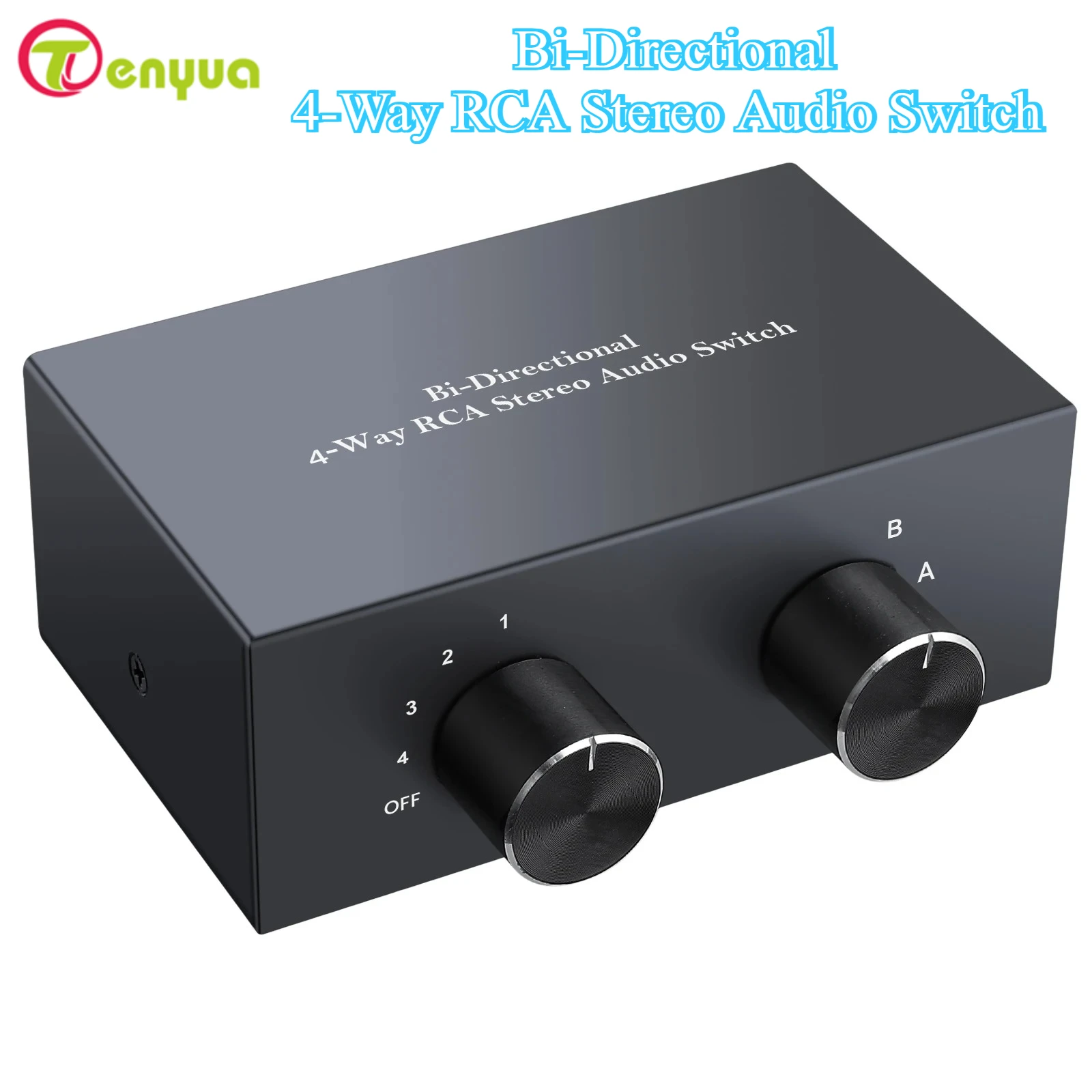 4 Way Bi-Directional RCA Stereo Audio Switch Selector 4X2/2X4 1x2/2x1 L/R Sound Channel Audio Switcher Splitter with OFF Button