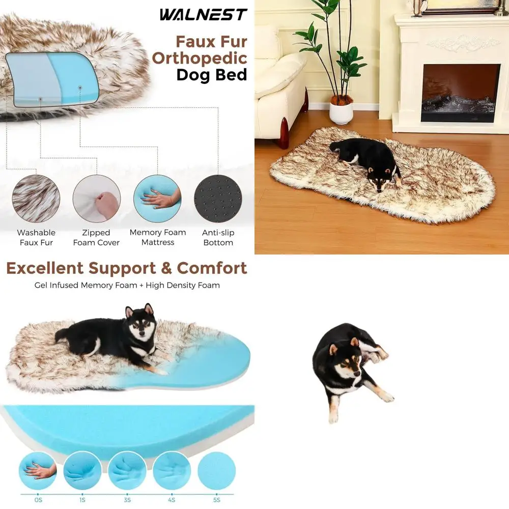

Orthopedic Memory Foam Dog Bed for Large/Medium Dogs - Faux Fur & Waterproof, White with Brown