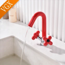 VGX Double-handle Bathroom Faucets Swivel Basin Mixer Sink Faucet Gourmet Washbasin Tapware Lavatory Faucet Brass Red Green