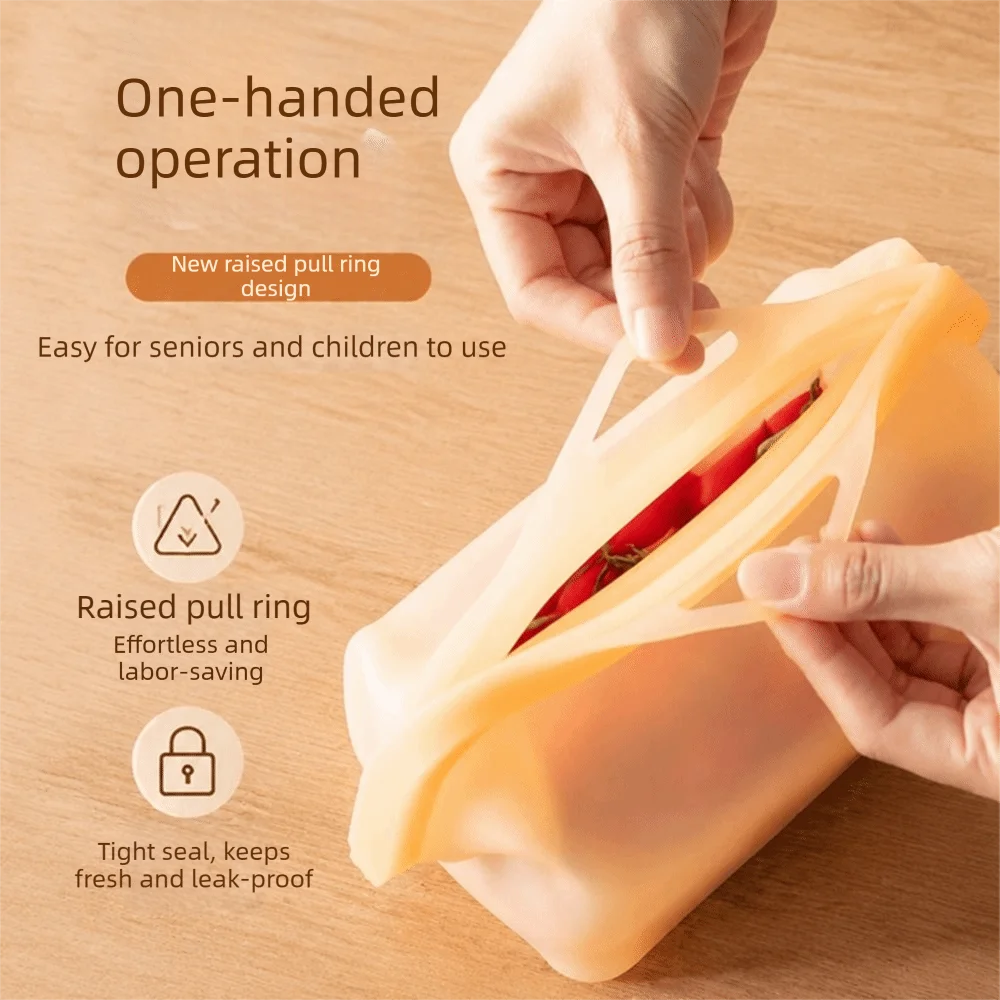 Leak Proof Silicone Food Storage Bags High-Temperature Odor-Proof Reusable Freezer Bag Self-Standing with Handle