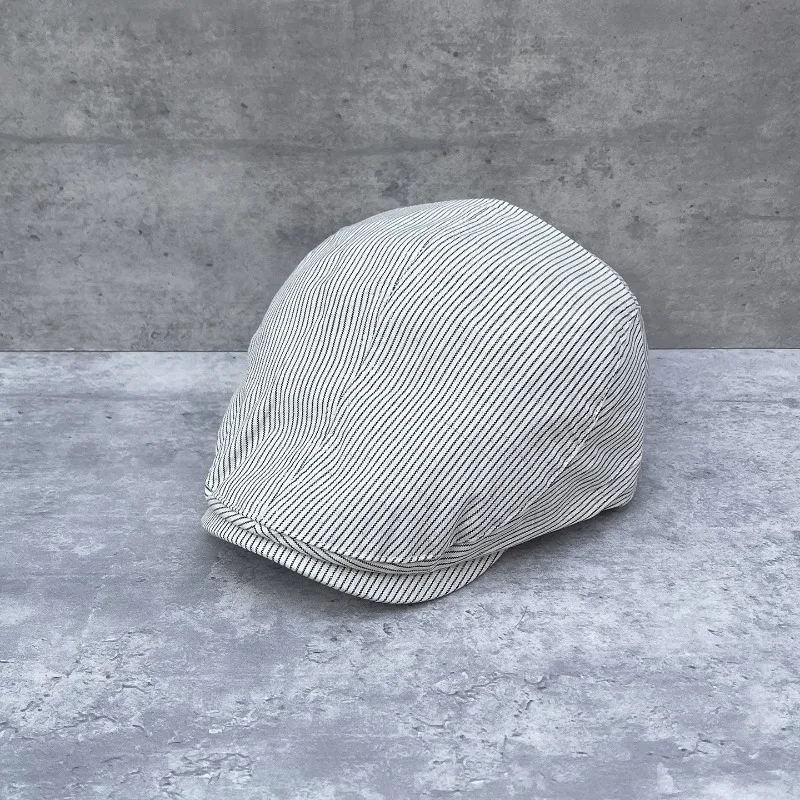Unisex Spring Summer Fine Striped Newsboy Beret Painter Cap Light Office Style