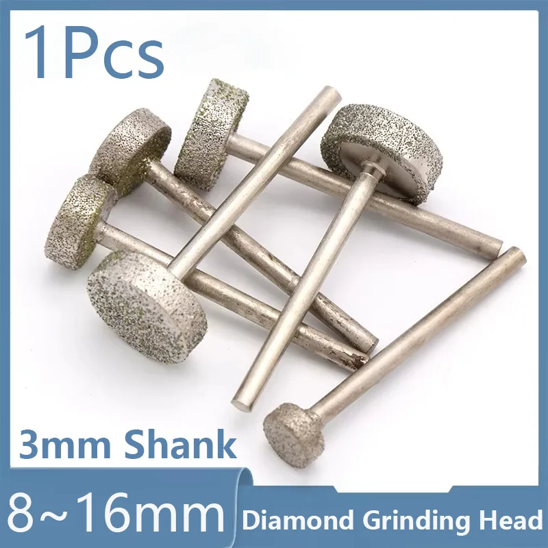 Cylinder Rotary Diamond Burr Drill Bit 8/10/12/14mm Grinding Head 3mm Shank For Jade Glass Carving Engraving Abrasive Tools