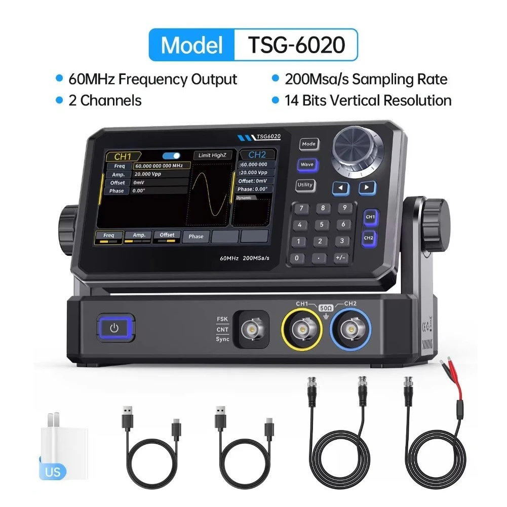 TSG6020 60MHz Dual Channel Function Generator 200MSa/s Arbitrary Waveform With AM For FM For Electronic Testing Tool