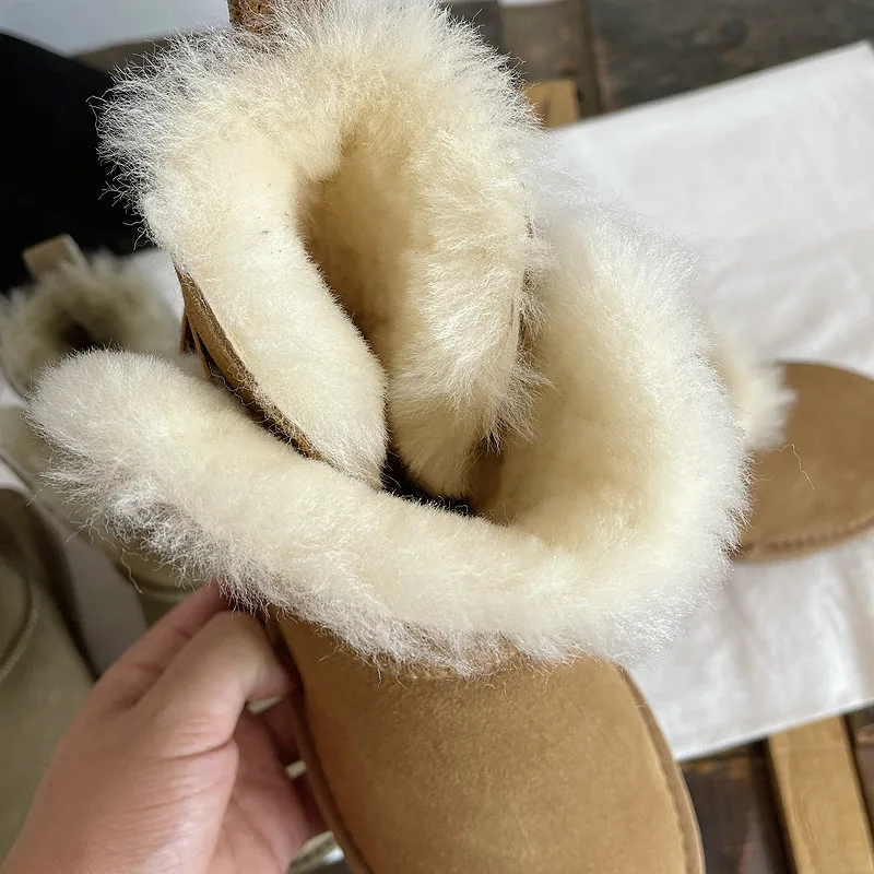 Careaymade-Hot Genuine leather wool women boots,warm thickened  winter plush snow shoes,Northeast fur cotton women short boots