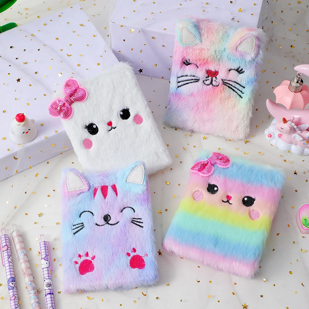 Cartoon Cute Plush Cat Notebook Children Party Gift  Student Diary Book Girl Gift Book Stationery Supplie