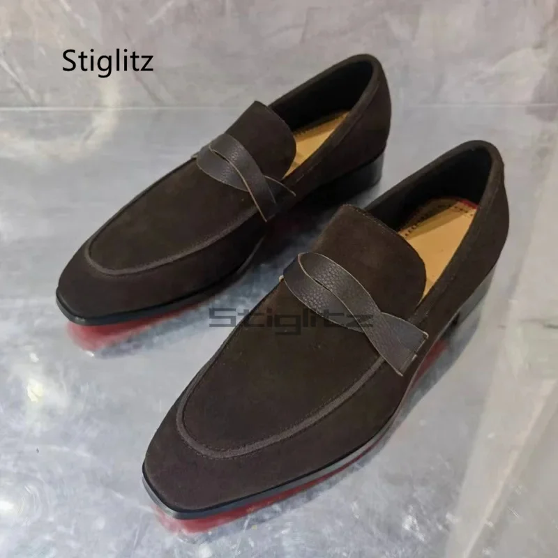 

Men's British Style Suede Loafers Casual Shoes Round Toe Slip On Genuine Leather Business Dress Male Shoes Breathtable Autumn