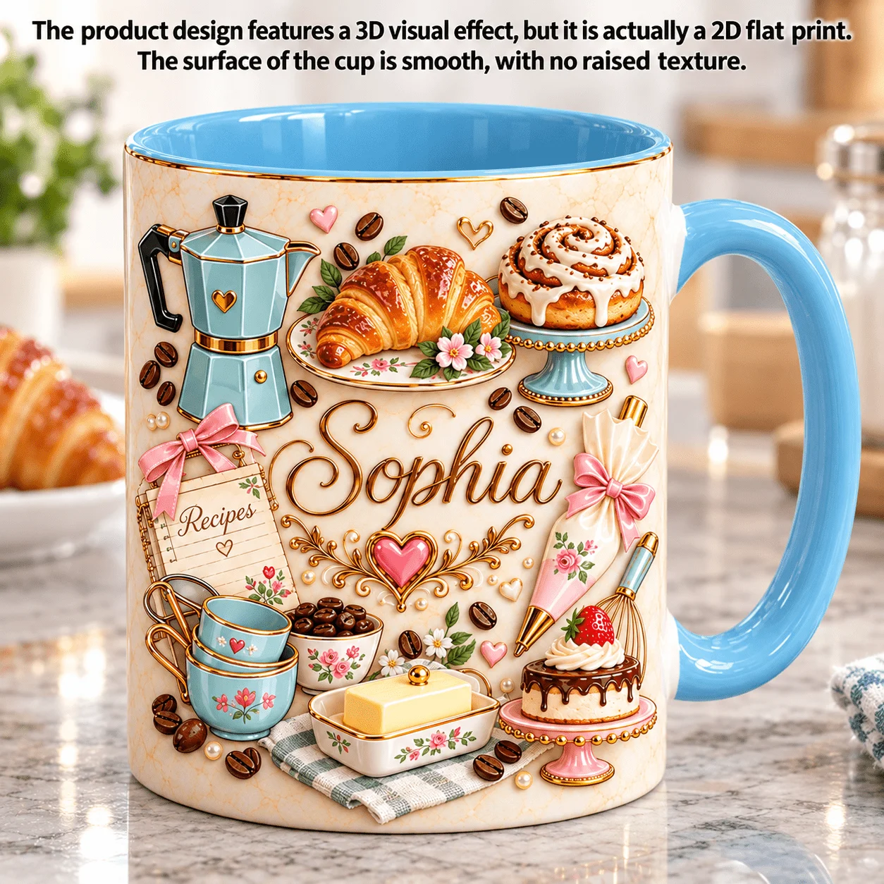 2D flat printing 1pc 11oz Personalized Custom Name Bakery Mug,Everyday gift,home kitchen daily use,Hand Wash Only Microwave