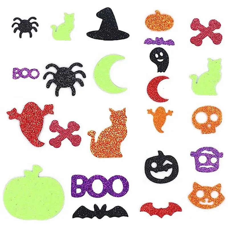 100 PCS Halloween Glitter Foam Craft Stickers Adhesive Self-adhesive Foams Puzzle Pieces Door Pretty For Scrapbooking Eva