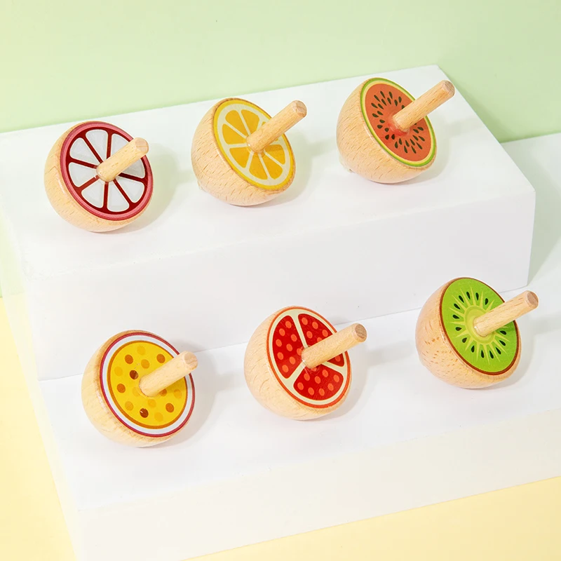 

6pcs Wooden Spinning Top Toys Colorful Fruit Cartoon Animal Rotating Gyro for Children Early Education Birthday Party Gifts