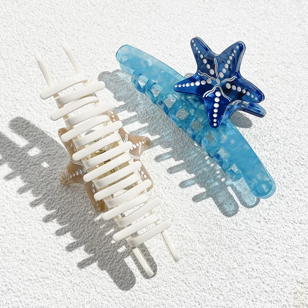 AENSOA New Sea Series Starfish Grab Clip For Women Niche Temperament Acetic Star Hairpin Classic Summer Acrylic Hair Accessories