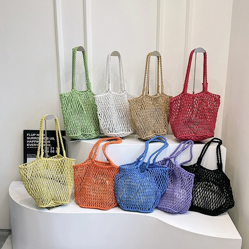 9 Colors Summer Woven Bag For Women Large Capacity Beach Bag Toy Storage Handbag Designer Hollow Out Shoulder Bag 2 Set Tote