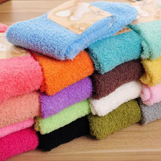 18 Styles Candy Color Thermal Warm Plush Socks Women Coral Fleece Floor Sox for Female Girls Colorful Wife‘s Gifts Dropshipping