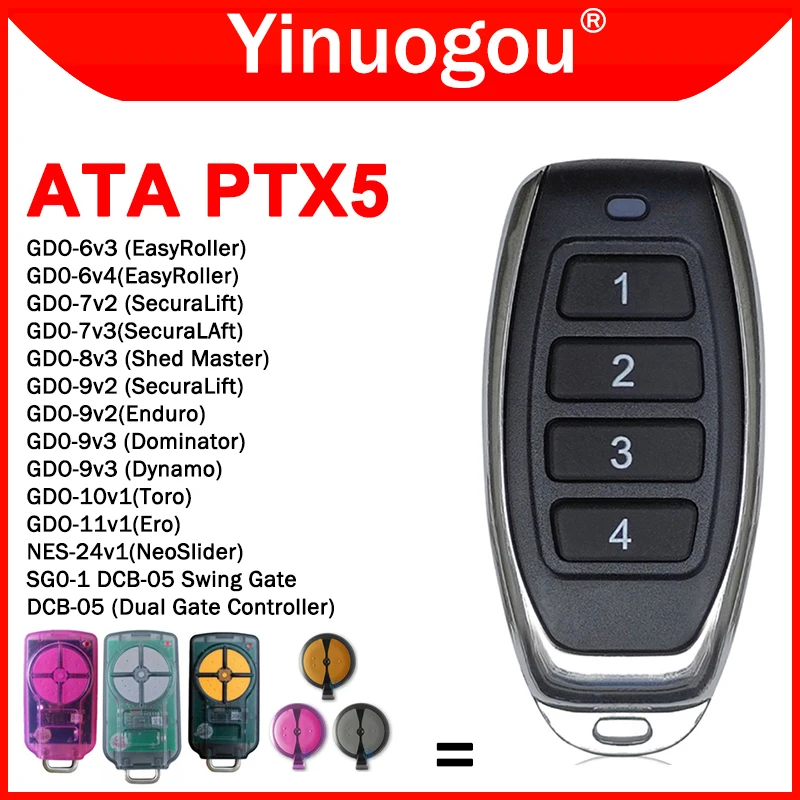 ATA PTX5 PTX-5 Garage Door Remote Control TrioCode GDO PTX-5v1 PTX-5v2 GDO 11v1/6v3/6v4/7v2/7v3/8v3/9v2/9v3 433MHz Rolling Code