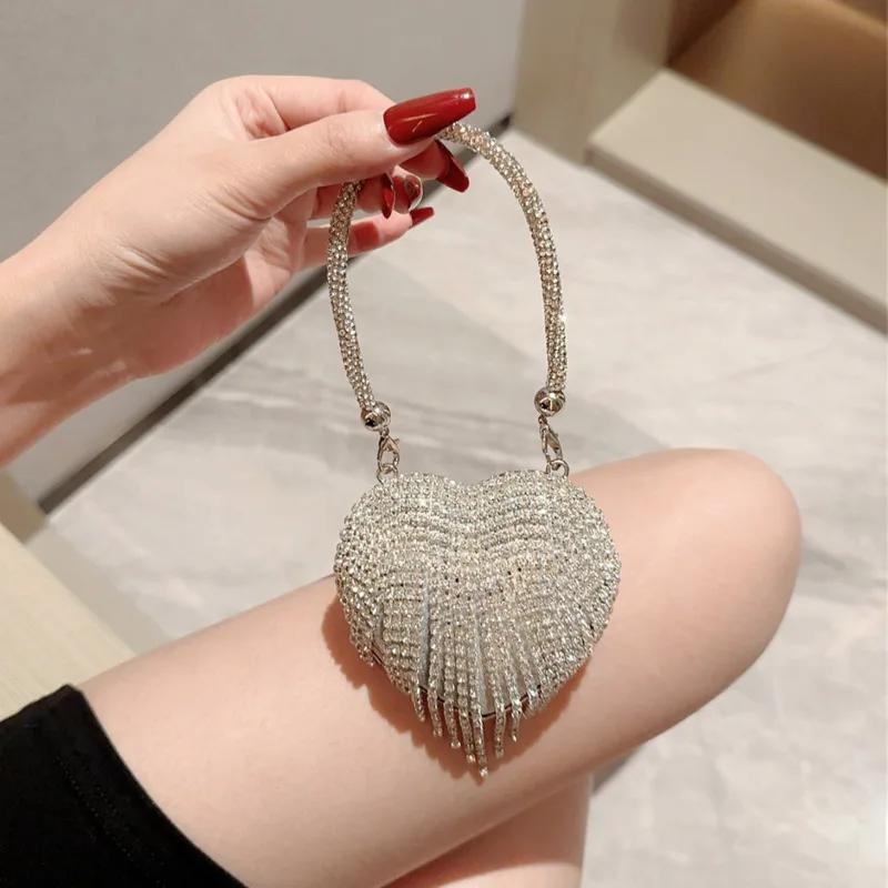

2024 new mini coin purse set with diamonds, peach heart dinner bag, chain bag, party evening dress, formal dress bag, women's
