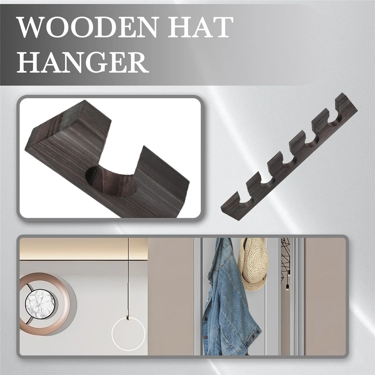 M21K Деревянная вешалка для шляп для бейсболки, домашний декор, компактный деревянный органайзер с полкой для дисплея, черный