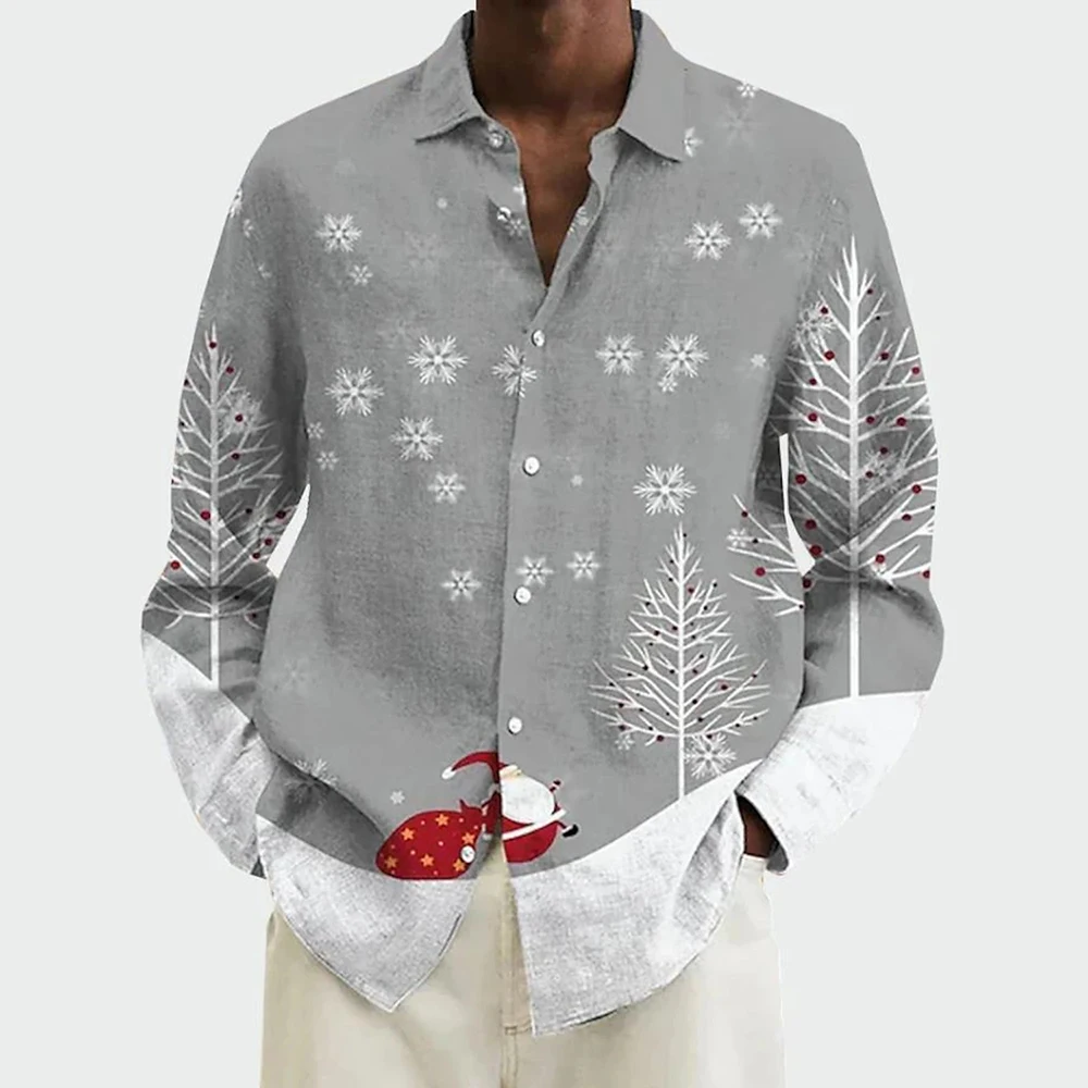 Camicia per il giorno di natale stampa Stereo camicia a maniche lunghe di natale calda camicia da uomo per feste modello alieno abbigliamento Casual da uomo di moda