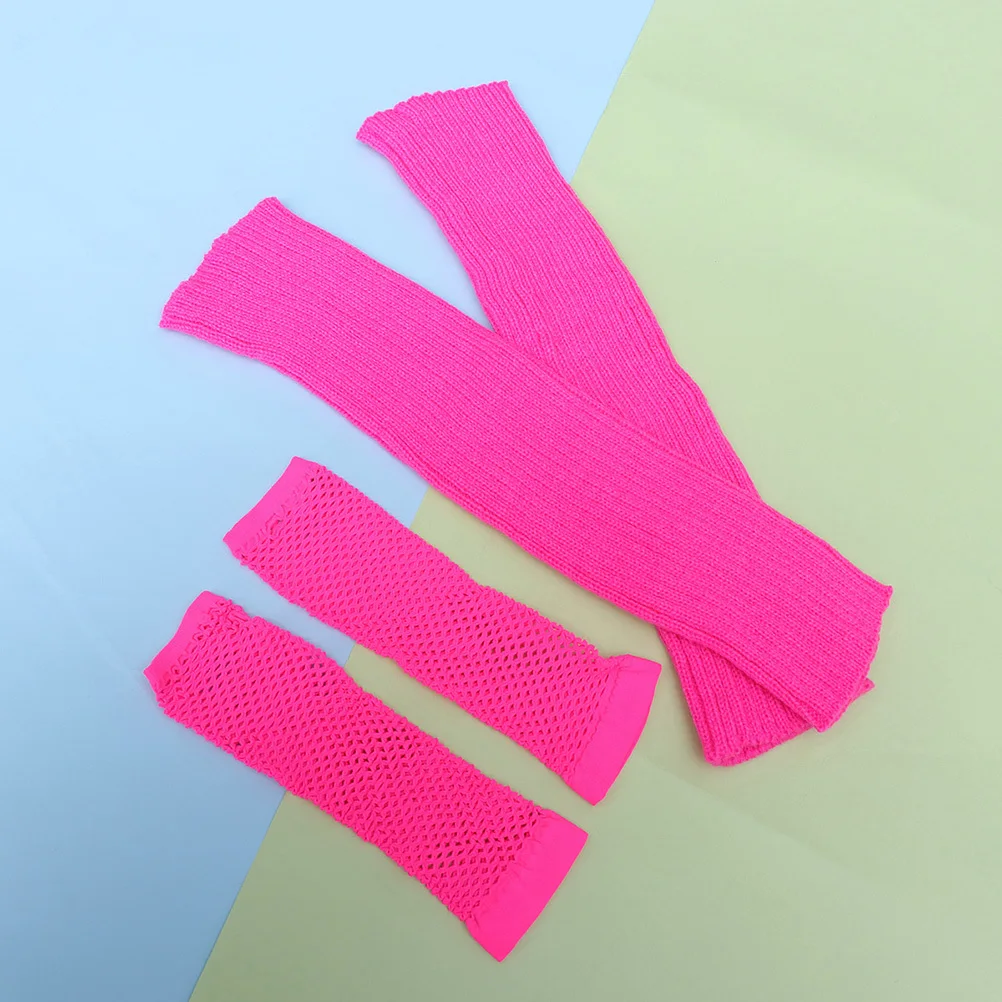 อุปกรณ์เสริมชุดปาร์ตี้ยุค 80 ถุงมือตาข่ายแบบไม่มีนิ้วประดับลูกไม้ สร้อยคอลูกปัดนีออน กระโปรงบัลเลต์ ผ้าคลุมขาสำหรับชุดแฟนซี