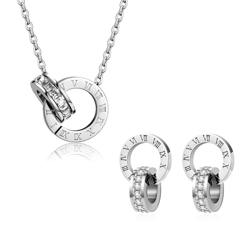 PAXA-collar de acero inoxidable con números romanos para mujer, pendientes de cristal clásicos, joyería elegante de lujo, regalo de fiesta de boda,