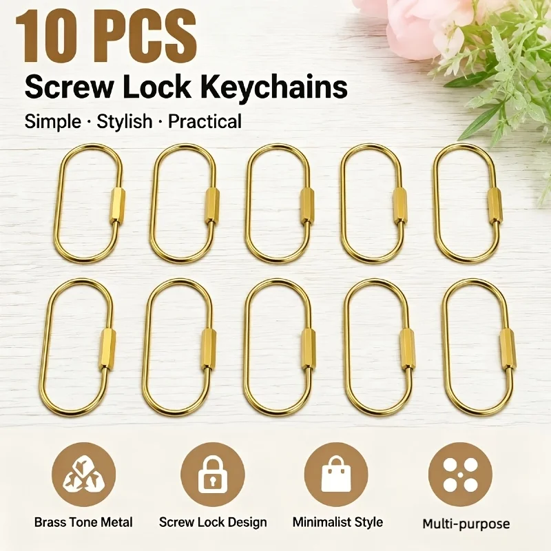 10pcs Metal Keychain Clips with Screw Lock, Mini Key Chain Clasps for Keys Bags Charms Accessories, Multipurpose Key Rings