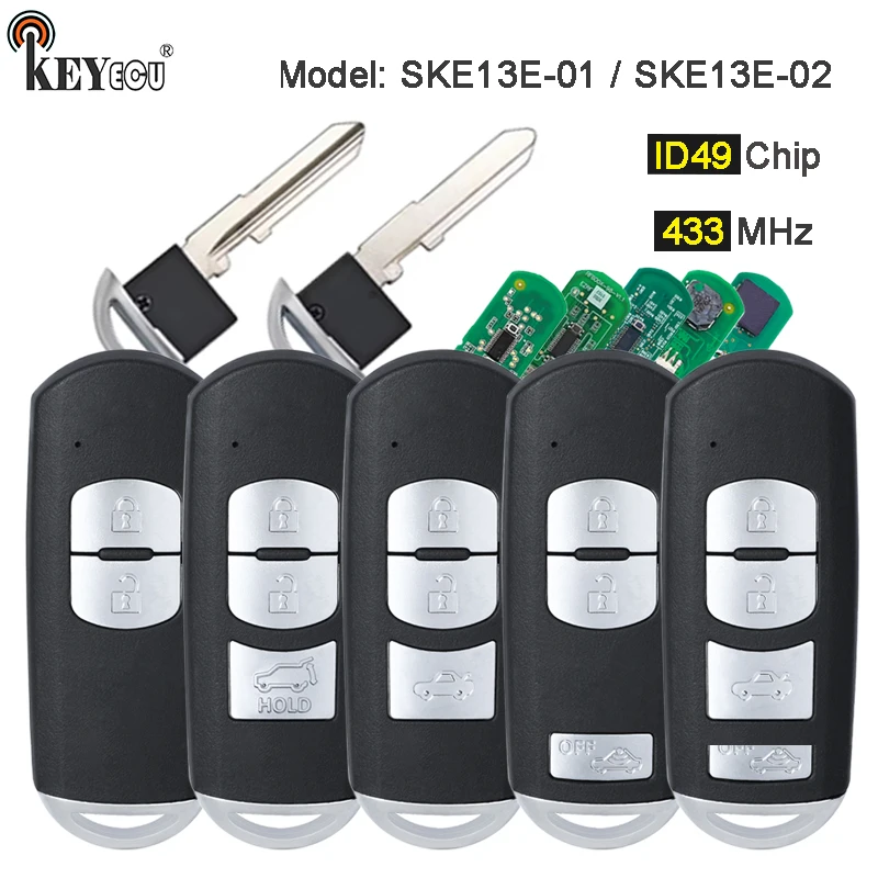 KEYECU  433MHz ID49 Chip Model: SKE13E-01 / SKE13E-02 Smart Remote Car Key Fob for Mazda 2 3 6 CX-3 CX-5 MX-5 M3 M6