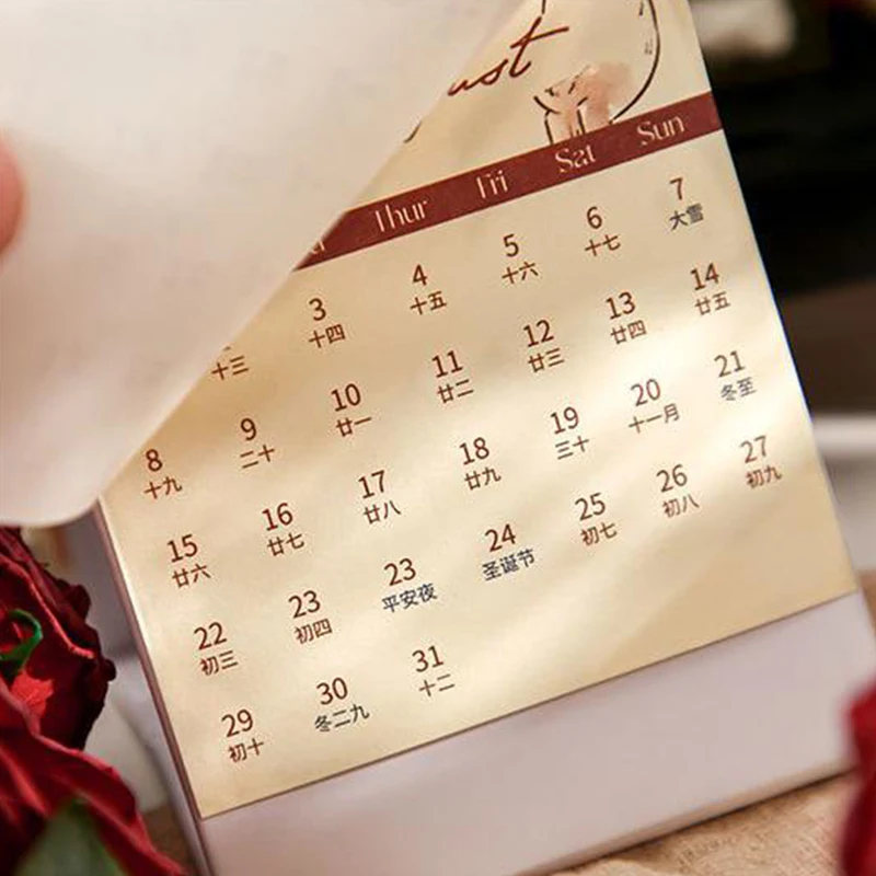 Perlengkapan sekolah, Bronzing Hollow RoseCalendar lucu kreatif multifungsi Diary perencana mingguan Desktop mode ornamen kecil perlengkapan sekolah