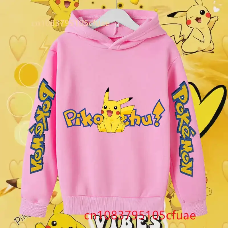 

Hot Kawaii Pokemons Pink Hoodie Set Kids Clothes GirlsClothing Baby Boys Autumn Pikachu Birthday Sweatshirt Children Tops+pants