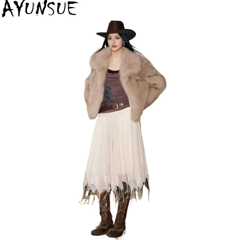 AYUNSUE Natural Fox Fur Coat Women High-quality Winter Jacket Real Fur Coat Woman Warm Clothes Fashion Short Style Abrigos Mujer