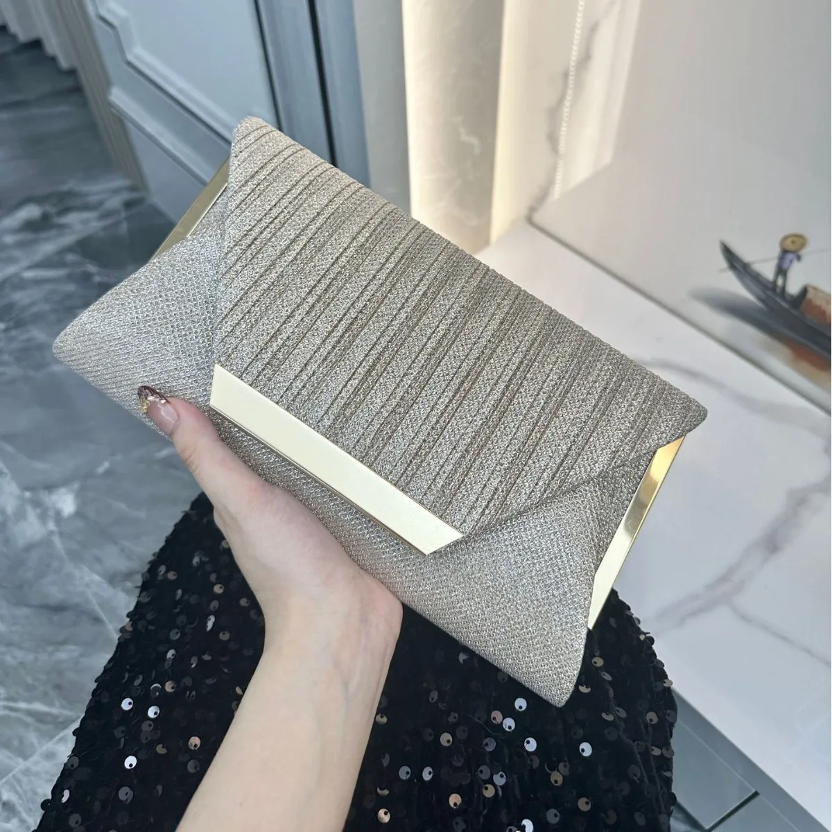 

Блестящие вечерние клатчи для женщин, свадебные клатчи для невесты, клатчи-конверты на цепочке цвета розового золота для выпускного вечера и коктейльных вечеринок