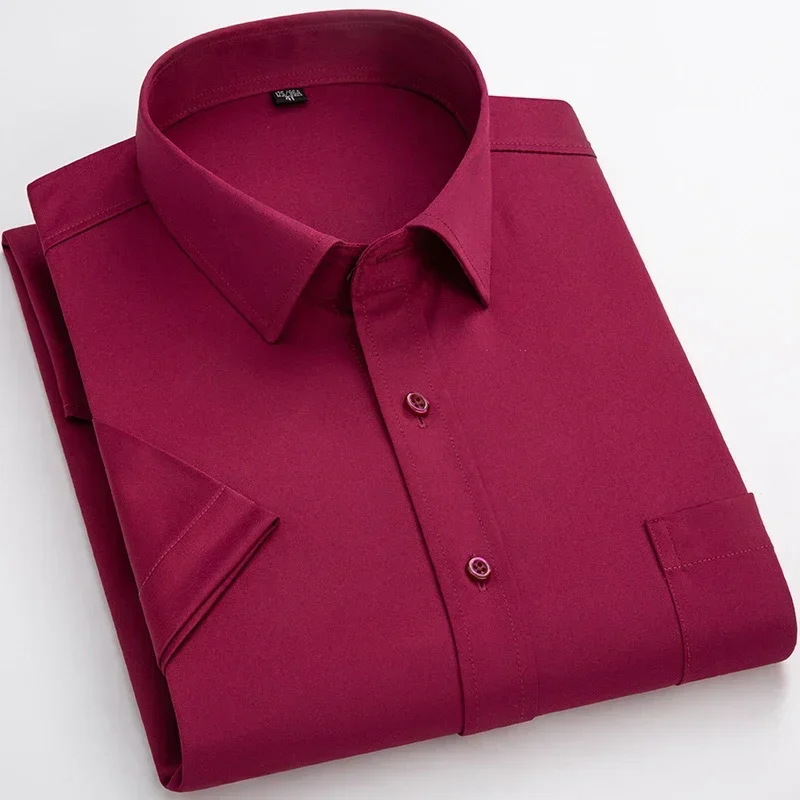 

2025 Iron Free Stretch Anti-Wrinkle Men Dress Shirt shorts Sleeve For Men Shirt Formal Social Camisas
