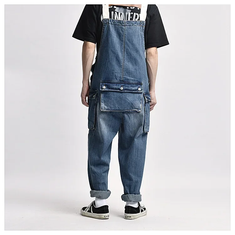 

Men Clothing Distressed Blue Denim Overalls Men's Work Cargo Pants Old School Easy Chic Worker Multi-Pocket Bib Trousers