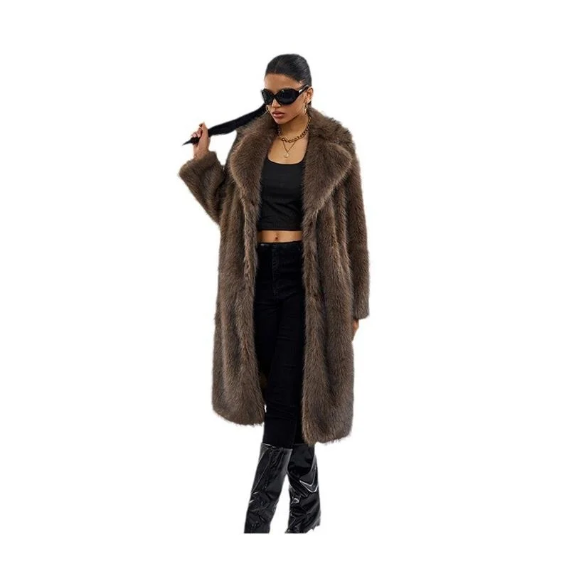 Faionable abrigo largo de piel para mujer Otoño Invierno nuevo Sle Casual Sli abrigo para mediana edad y ly