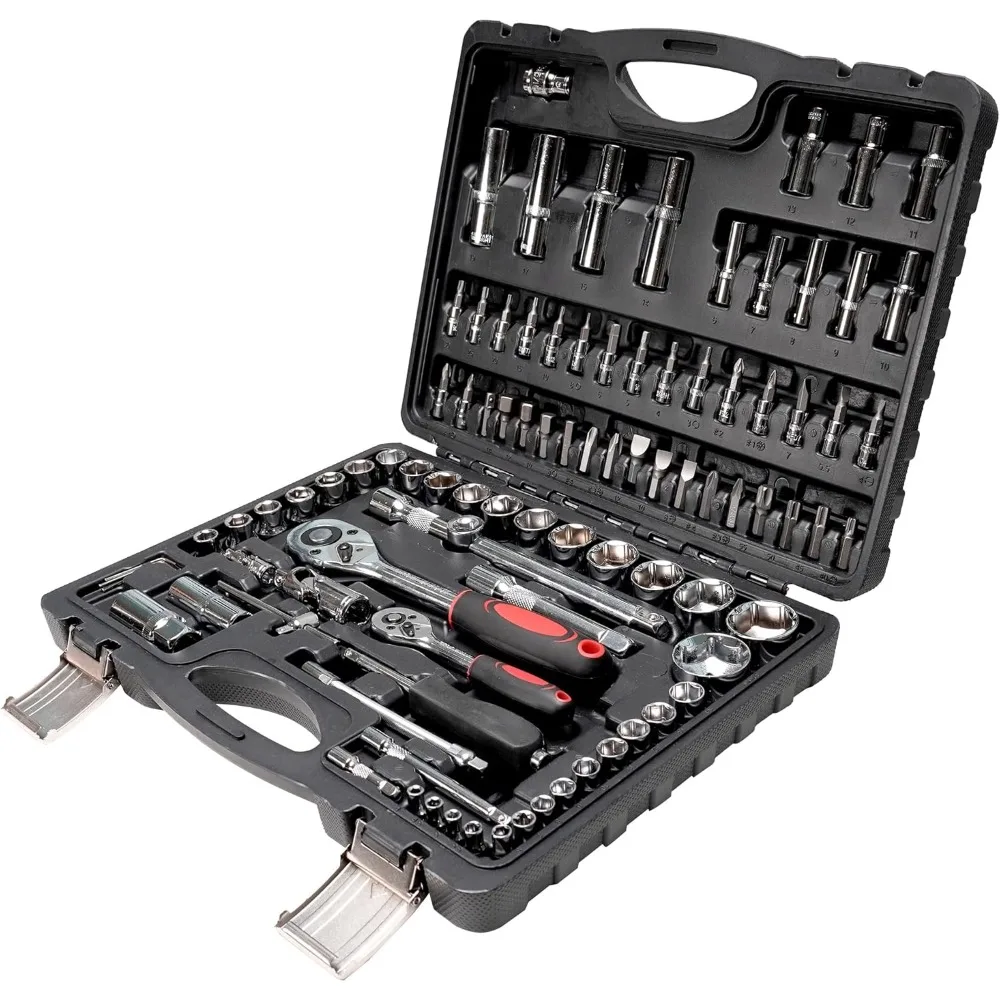 

95pc 1/2&1/4" Socket Set Deep/Shallow + Universal Joint Ratchet Wrench Auto Motorcycle Home Repair Case