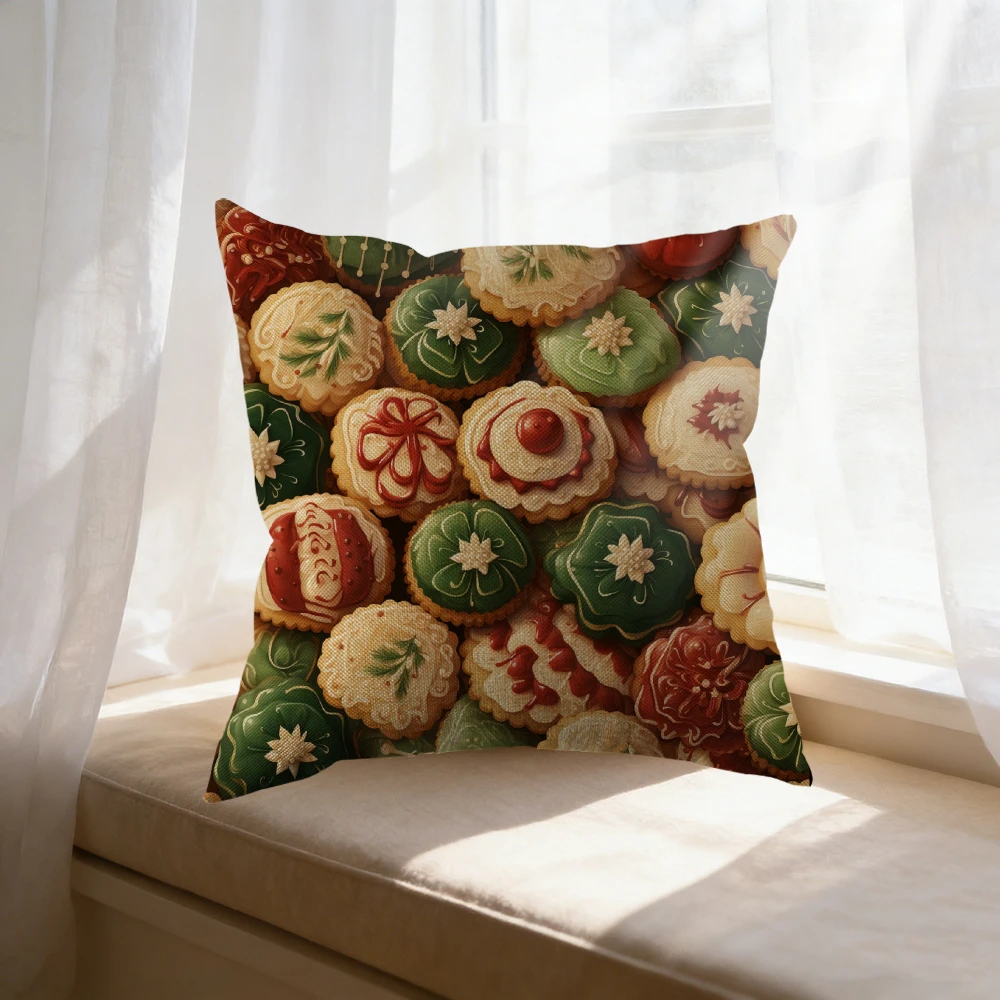 1Pc Vintage Style Cushion Cover Red Green Cookie Print Pillowcase For Sofa Bed Decorative Throw Case 45X45Cm