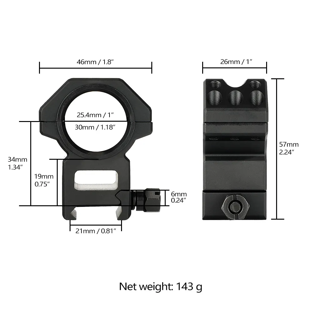 ohhunt 2PCS 25.4mm 30mm  For 20mm Base Low Scope Mount Rings for Hunting Scope