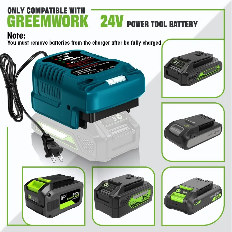 Compatible for Kobalt/Greenworks/Snow Joe 24V Lithium Batteries Portable Mini Rapid Charger Power Tool Battery Charger US Plug