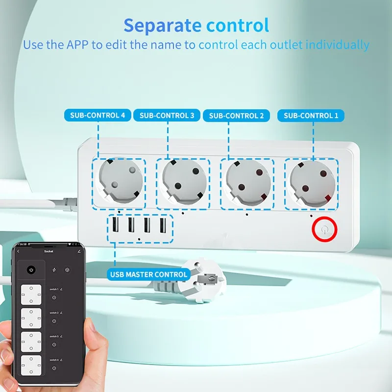 WiFi ZigBee Smart Power Strip Socket With 4 AC Power Outlets and 4 USB Ports Extension Socket Tuya App For Home Office EU US UK